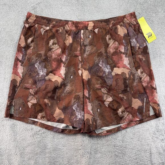 All In Motion Unlined Run 7" Shorts Mens XL Brown Printed Stretch Side Slit - Picture 1 of 8
